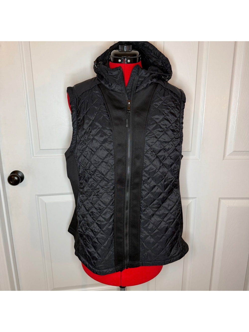 G.H. Bass Propel Black Hooded Full Zip Quilted Puffer Vest Womens XL